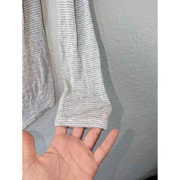 Splendid Small Grey and White Striped Long Sleeve Shirt with Asymmetrical Trim - Picture 7 of 8